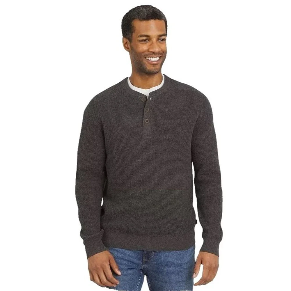 Chaps Men’s Textured Henley Sweater XL Grey NWT Thermal Knit 3‑Button